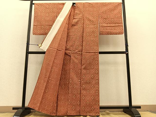 平和屋着物▽上質な紬 単衣 色紙重ね 正絹 逸品 BAAT1112hv