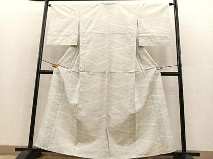平和屋着物▽上質な紬 単衣 幾何学文様 正絹 逸品 BAAT1113hv