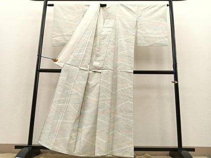 平和屋着物▽上質な紬 単衣 幾何学文様 正絹 逸品 BAAT1113hv