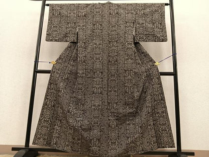 平和屋着物▽上質な紬 単衣 動物花間道 正絹 逸品 BAAT1119hv