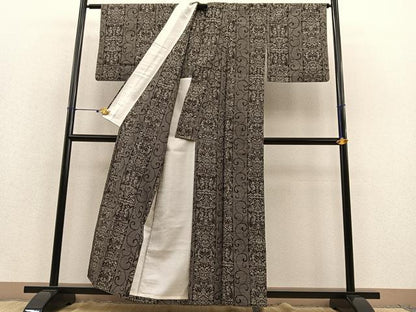 平和屋着物▽上質な紬 単衣 動物花間道 正絹 逸品 BAAT1119hv