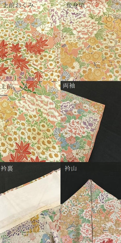 平和屋着物▽上質な小紋 単衣 牡丹花文 金彩 正絹 逸品 BAAT1120hv
