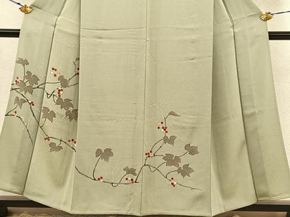 平和屋着物▽訪問着 単衣 手描き 南天文 正絹 逸品 BAAT1134hv