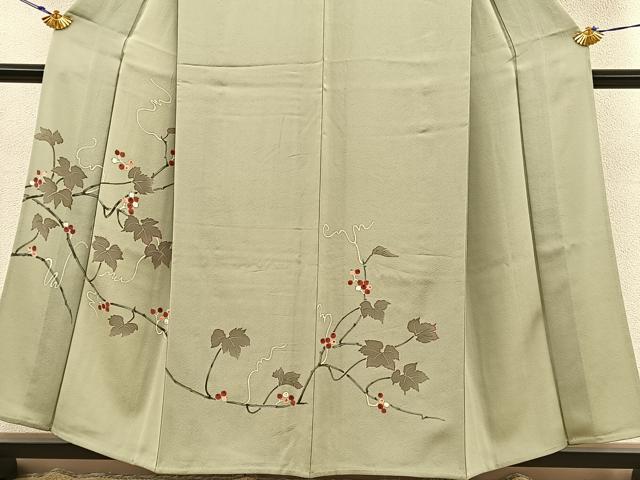 平和屋着物▽訪問着 単衣 手描き 南天文 正絹 逸品 BAAT1134hv