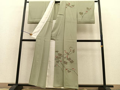 平和屋着物▽訪問着 単衣 手描き 南天文 正絹 逸品 BAAT1134hv