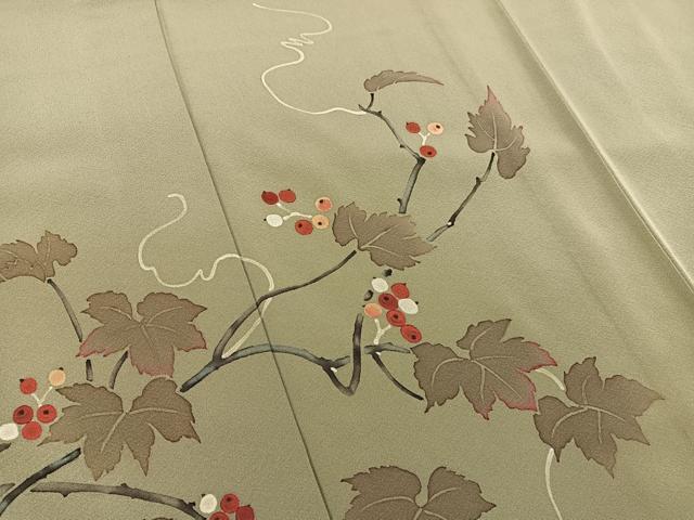平和屋着物▽訪問着 単衣 手描き 南天文 正絹 逸品 BAAT1134hv