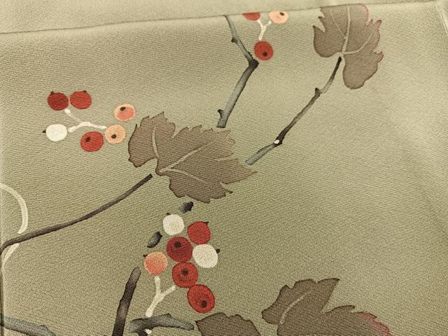 平和屋着物▽訪問着 単衣 手描き 南天文 正絹 逸品 BAAT1134hv