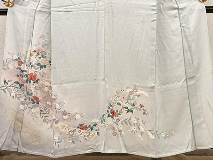 平和屋着物▽訪問着　単衣　束ね熨斗流水花文　暈し染め　金彩　正絹　逸品　BAAT1135hv
