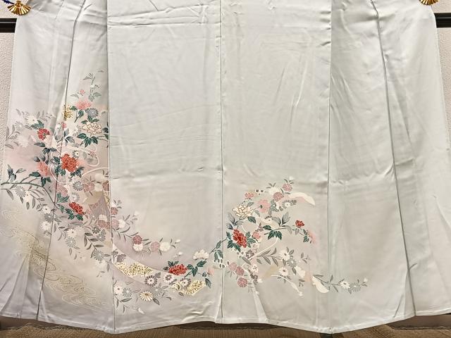 平和屋着物▽訪問着　単衣　束ね熨斗流水花文　暈し染め　金彩　正絹　逸品　BAAT1135hv
