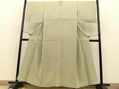 平和屋着物▽上質な色無地 単衣 若葉色 正絹 逸品 BAAT1143hv