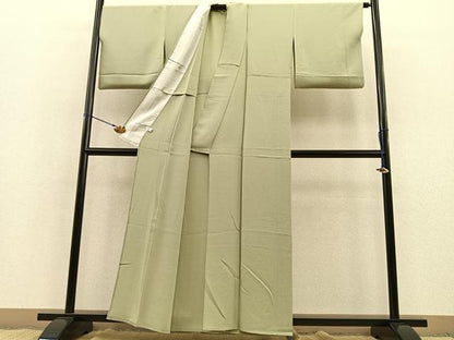 平和屋着物▽上質な色無地 単衣 若葉色 正絹 逸品 BAAT1143hv