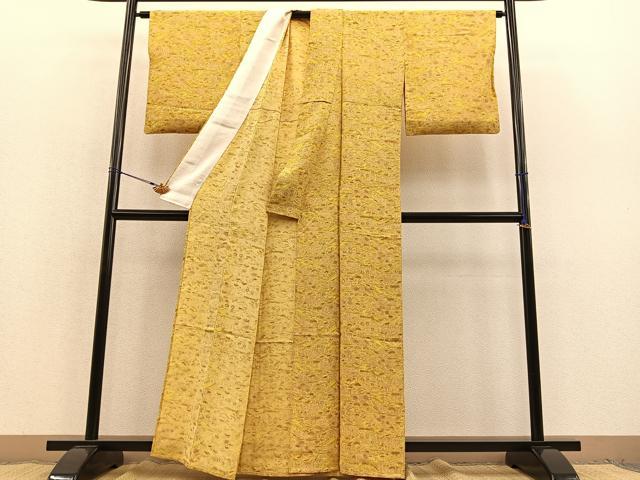 平和屋着物▽上質な小紋　単衣　手描き　松竹梅　風景文　正絹　逸品　BAAT1146hv
