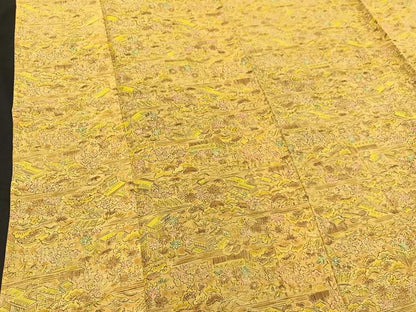 平和屋着物▽上質な小紋　単衣　手描き　松竹梅　風景文　正絹　逸品　BAAT1146hv