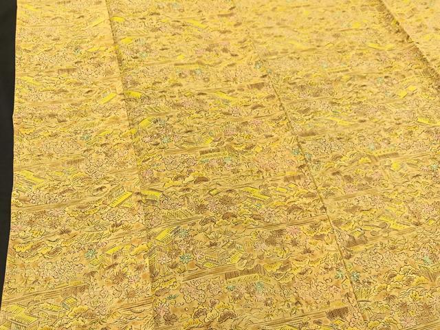 平和屋着物▽上質な小紋　単衣　手描き　松竹梅　風景文　正絹　逸品　BAAT1146hv