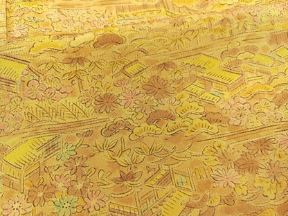 平和屋着物▽上質な小紋　単衣　手描き　松竹梅　風景文　正絹　逸品　BAAT1146hv