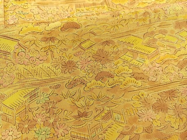 平和屋着物▽上質な小紋　単衣　手描き　松竹梅　風景文　正絹　逸品　BAAT1146hv