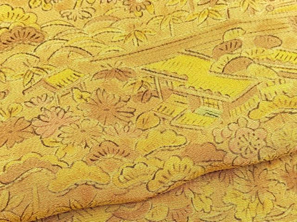 平和屋着物▽上質な小紋　単衣　手描き　松竹梅　風景文　正絹　逸品　BAAT1146hv