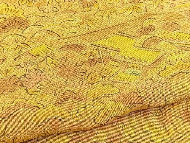 平和屋着物▽上質な小紋　単衣　手描き　松竹梅　風景文　正絹　逸品　BAAT1146hv