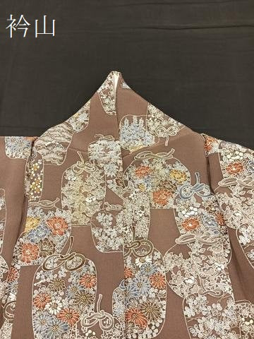 平和屋着物▽上質な小紋 単衣 仕覆花文 正絹 逸品 BAAT1149hv