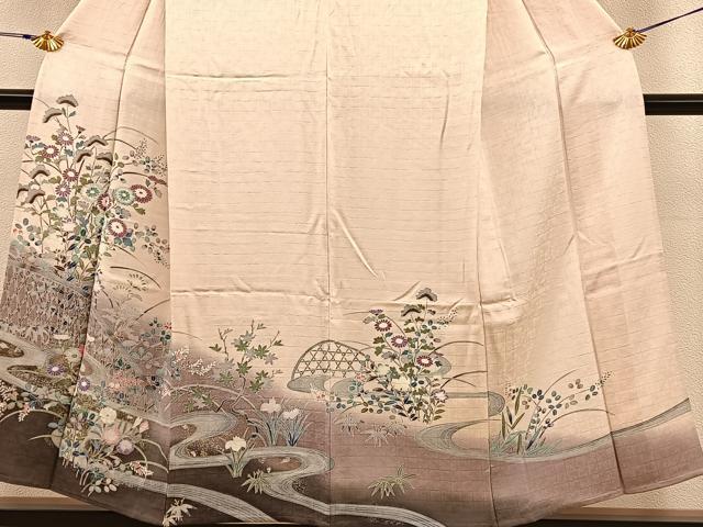 平和屋着物▽訪問着 単衣 流水籬花文 暈し染め 金銀彩 正絹 逸品 BAAT1154hv