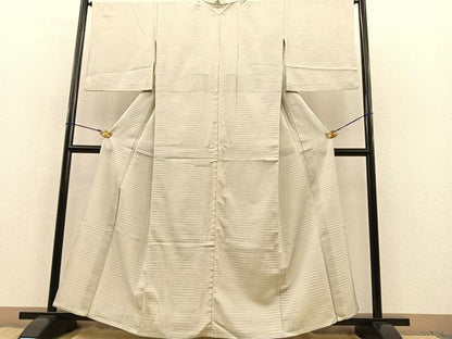 平和屋着物▽本塩沢 単衣 やまだ織 横段文 正絹 逸品 BAAT1155hv