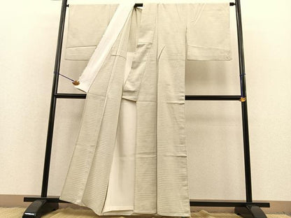 平和屋着物▽本塩沢 単衣 やまだ織 横段文 正絹 逸品 BAAT1155hv