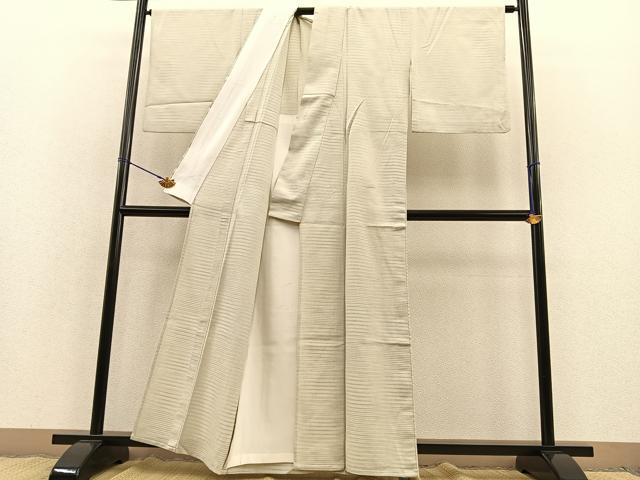 平和屋着物▽本塩沢 単衣 やまだ織 横段文 正絹 逸品 BAAT1155hv