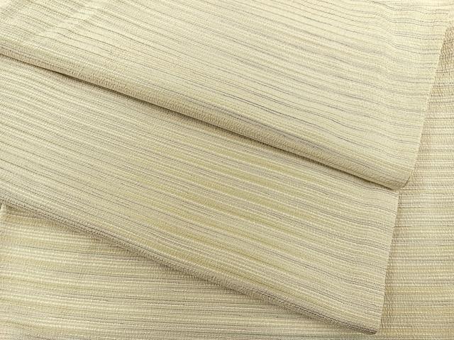 平和屋着物▽本塩沢 単衣 やまだ織 横段文 正絹 逸品 BAAT1155hv