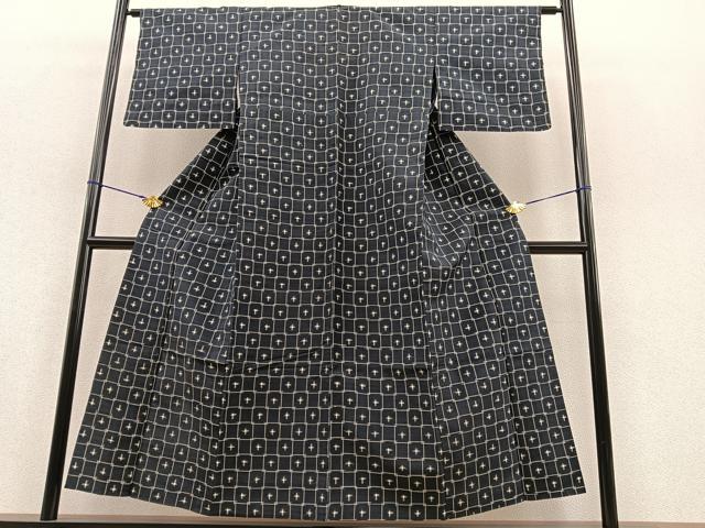 平和屋着物▽上田紬 単衣 十字絣文様 証紙付き 正絹 逸品 BAAT1156hv