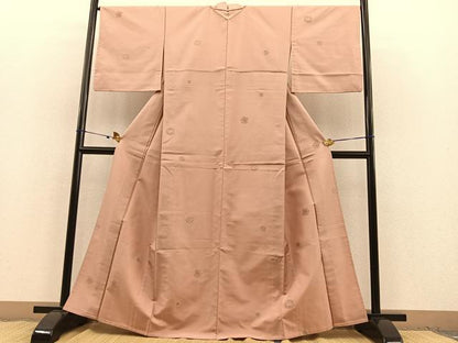 平和屋着物▽上質な紬 単衣 花絵皿文 正絹 逸品 BAAT1164hv