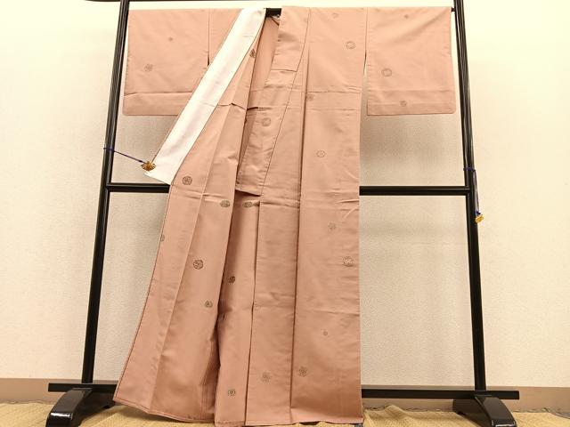 平和屋着物▽上質な紬 単衣 花絵皿文 正絹 逸品 BAAT1164hv