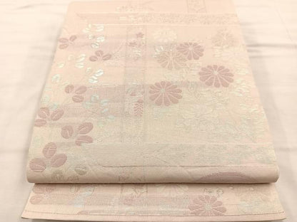 平和屋着物＊夏物 六通柄袋帯 草花文 銀糸 正絹 逸品 BAAT1175hv