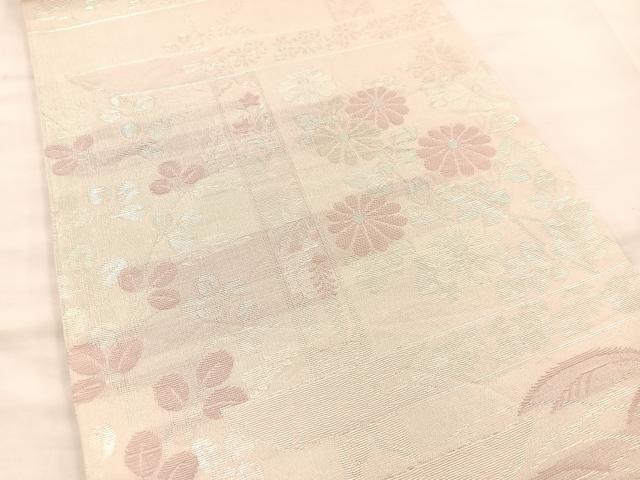 平和屋着物＊夏物 六通柄袋帯 草花文 銀糸 正絹 逸品 BAAT1175hv