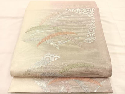 平和屋着物＊夏物　六通柄袋帯　色紙雪芝文　銀糸　正絹　逸品　BAAT1180hv