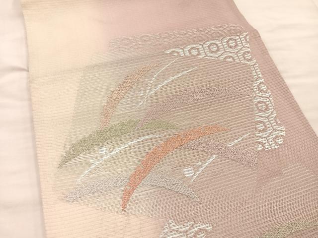 平和屋着物＊夏物　六通柄袋帯　色紙雪芝文　銀糸　正絹　逸品　BAAT1180hv