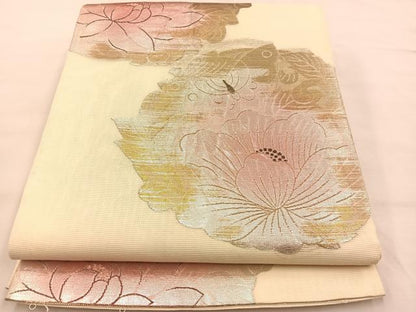 平和屋着物＊夏物 六通柄袋帯 花蝶丸文 金銀糸 正絹 逸品 BAAT1190hv