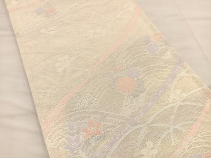 平和屋着物＊夏物 六通柄袋帯 唐織 立波花文 銀糸 正絹 逸品 BAAT1195hv