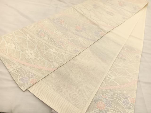 平和屋着物＊夏物 六通柄袋帯 唐織 立波花文 銀糸 正絹 逸品 BAAT1195hv