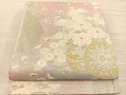 平和屋着物◎六通柄袋帯　孔雀羽花車文　金銀糸　正絹　逸品　BAAT1409gt