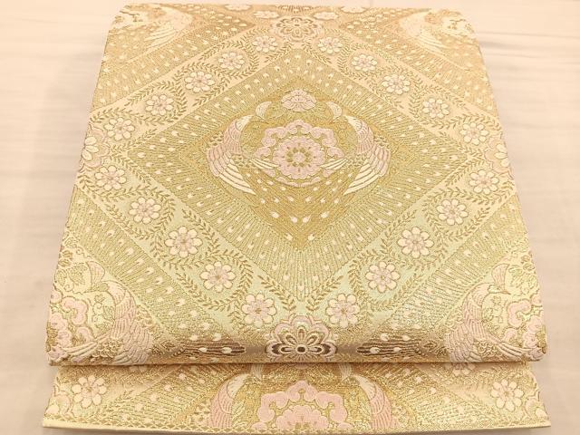 平和屋着物◎六通柄袋帯 唐織 孔雀花文 金糸 正絹 逸品 BAAT1411gt