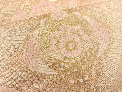 平和屋着物◎六通柄袋帯 唐織 孔雀花文 金糸 正絹 逸品 BAAT1411gt