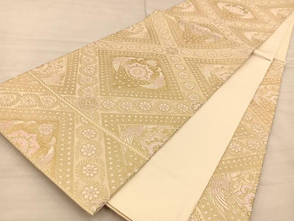 平和屋着物◎六通柄袋帯 唐織 孔雀花文 金糸 正絹 逸品 BAAT1411gt