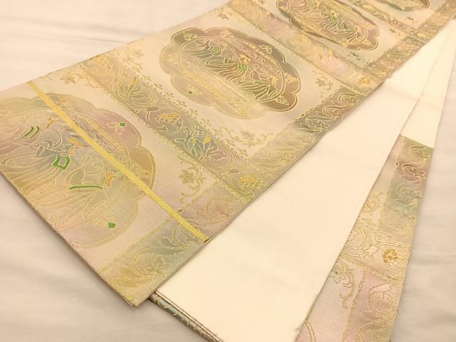 平和屋着物◎六通柄袋帯 人物花文 金糸 正絹 逸品 BAAT1443gt