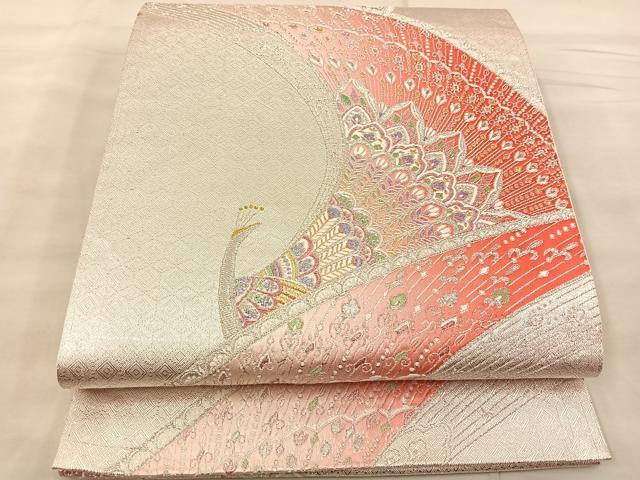 平和屋着物◎六通柄袋帯 唐織 孔雀文 金銀糸 正絹 逸品 BAAT1446gt