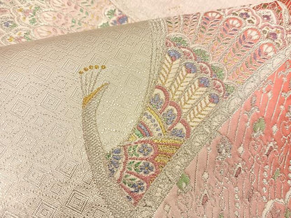 平和屋着物◎六通柄袋帯 唐織 孔雀文 金銀糸 正絹 逸品 BAAT1446gt