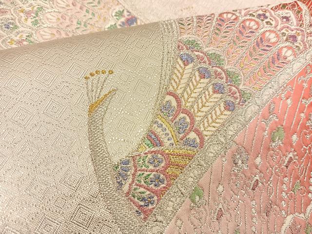 平和屋着物◎六通柄袋帯 唐織 孔雀文 金銀糸 正絹 逸品 BAAT1446gt
