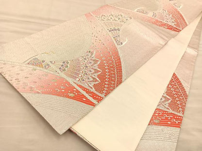 平和屋着物◎六通柄袋帯 唐織 孔雀文 金銀糸 正絹 逸品 BAAT1446gt