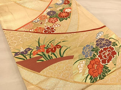 平和屋着物◎六通柄袋帯 唐織 地紙花文 金糸 正絹 逸品 BAAT1470gt