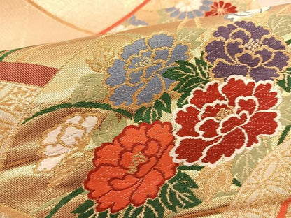 平和屋着物◎六通柄袋帯 唐織 地紙花文 金糸 正絹 逸品 BAAT1470gt