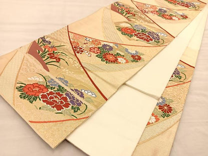 平和屋着物◎六通柄袋帯 唐織 地紙花文 金糸 正絹 逸品 BAAT1470gt
